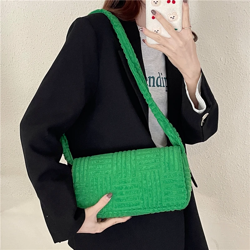 Green Towel Fabric Handbags and Purse Designer Women Crossbody Bag Fashion Pillow Bags for Women Shoulder Bag Ladies Tote Clutch