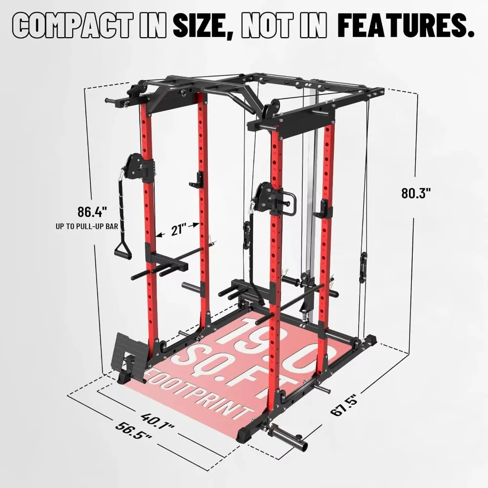 Heavy Duty Power Cage Squat Rack 1500LBS Cable Crossover LAT Pull Down System Home Gym Workout Strength Training Equipment