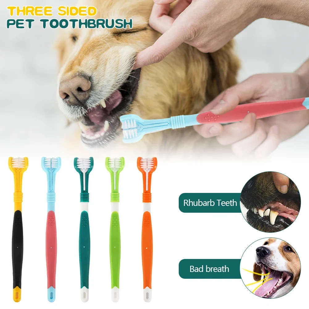 Three Sided Pet Toothbrush Three-Head Multi-angle Toothbrush Cleaning Dog Cat Brush Bad Breath Teeth Care Tool Dog teething toys