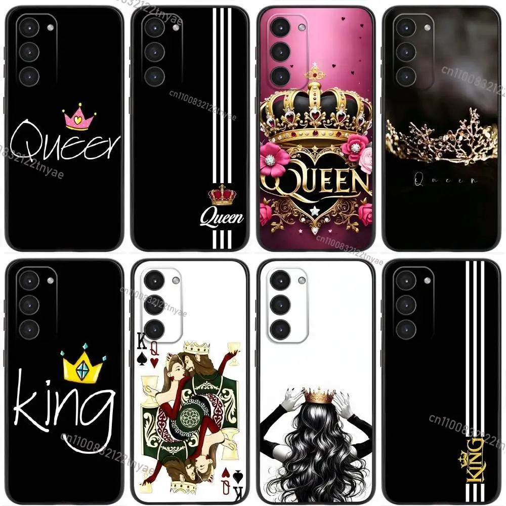 

King Queen Couple Silicone Phone Case For Samsung Galaxy A20,21s,22,31,32,52,53,72,73,80,91 Soft Liquid Silicone Black Cover