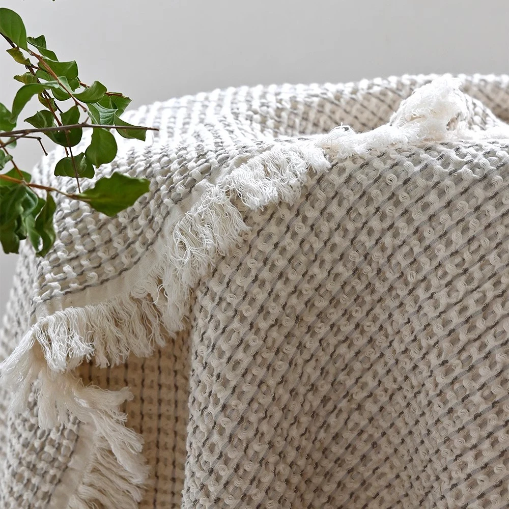 100% Cotton Waffle Weave Throw Fringed Decor Blanket for Couch & Office | Lightweight Summer & Nap Blanket | All-Season Comfort