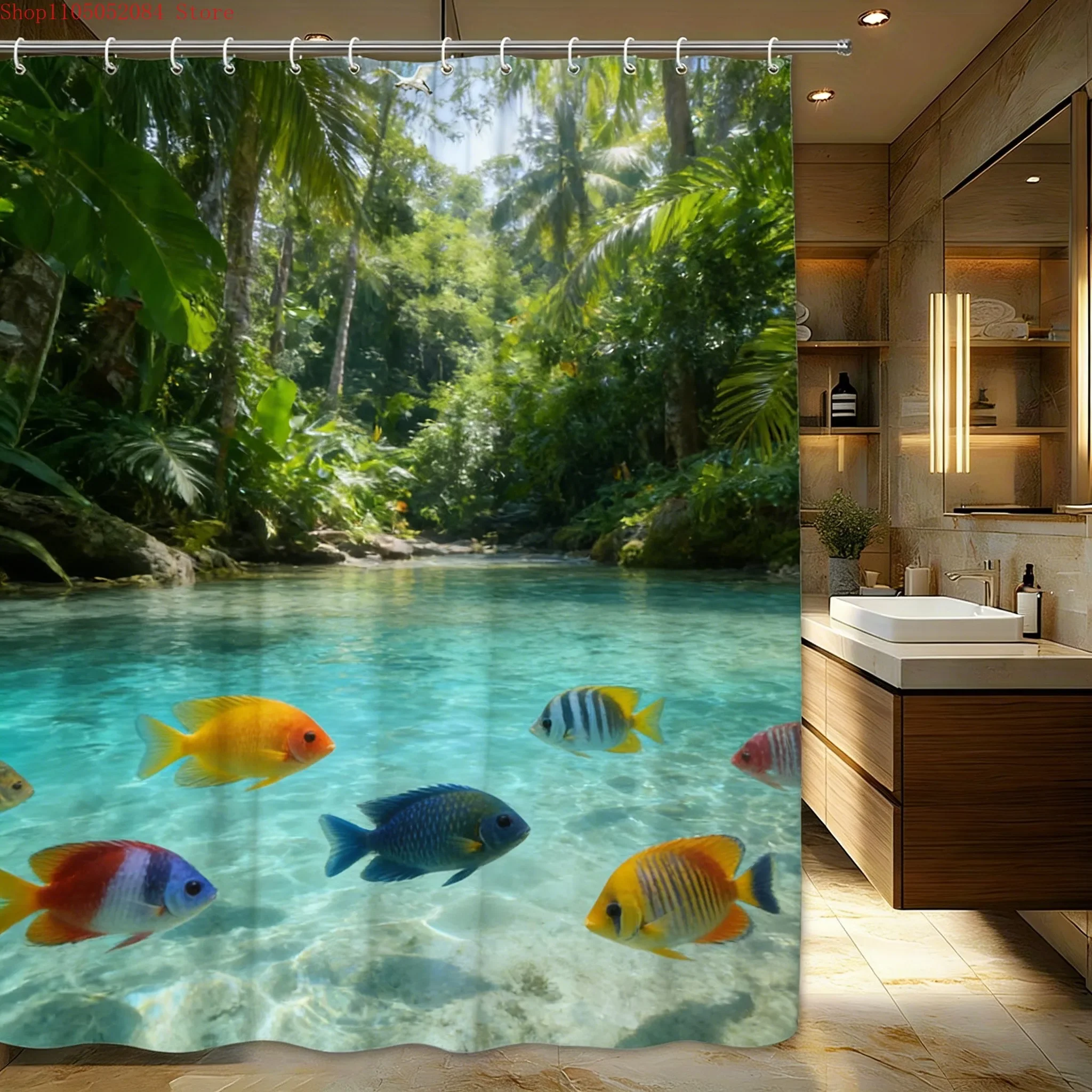 Cherry Blossom Stream with Mandarin Ducks Waterproof Shower Curtain for Bathroom Decor