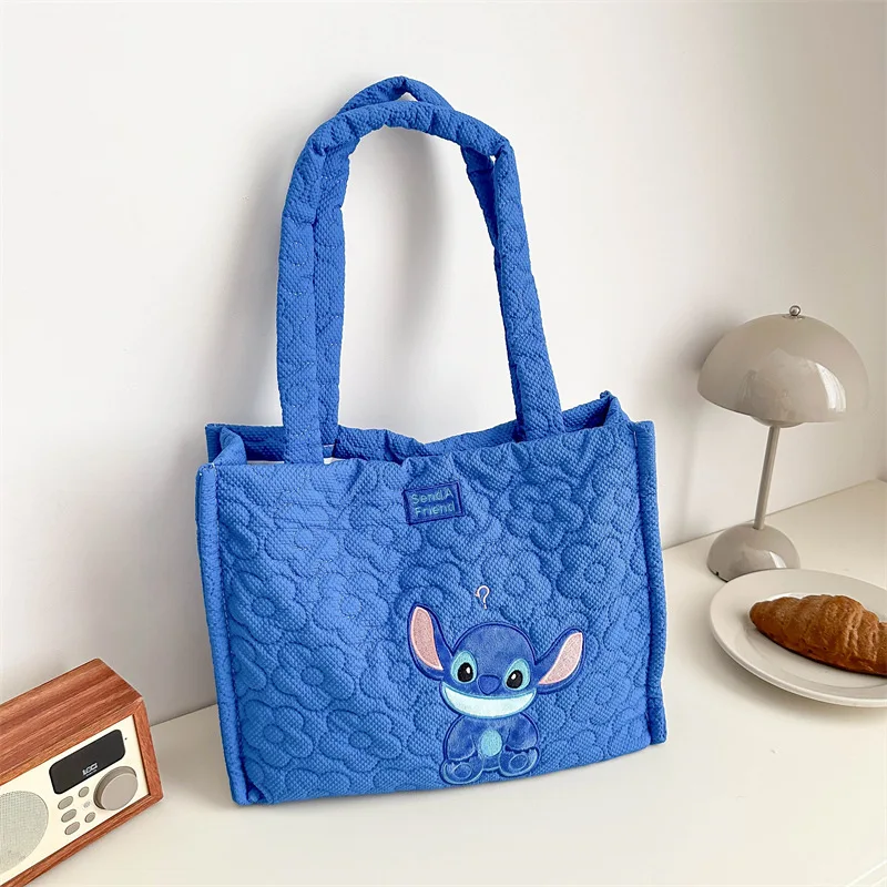 Disney Lilo and Stitch Large Capacity Magnetic Buckle Tote Bag Cartoon Embroidery Stitch Handbag for Women Travel Storage Bag