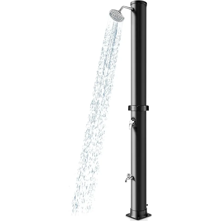 

10-галлонный уличный душ с солнечным подогревом, 7,2 фута, отдельно стоящий для заднего двора, пляжа, бассейна, спа, черный с вращающейся насадкой для душа Temperatu