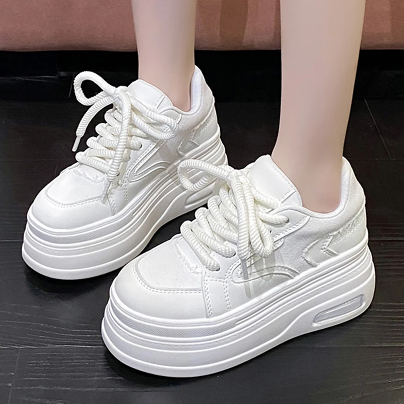 

Women 8CM Platform Sneakers Trend Casual Outdoor Lace Up Shoes High Quality Sneaker Breathable Thick Bottom Sports Shoes Female