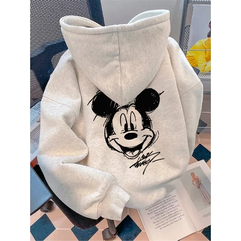 كارتون الشارع الأمريكي - بلوفر صوف بغطاء للرأس بأكمام طويلة مطبوع عليه ميكي مضحك من ديزني للنساء والرجال للزوجين في الخريف #1
