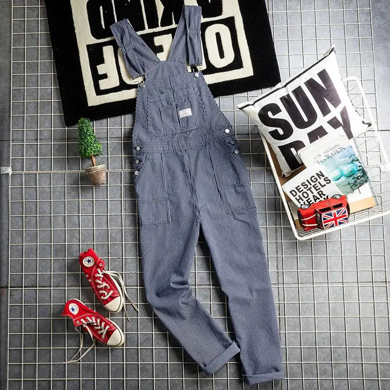 

American Retro Streetwear Men's Straight Leg Pants High Waist Wide Leg Striped Casual Trousers for Couples Slimming Effect