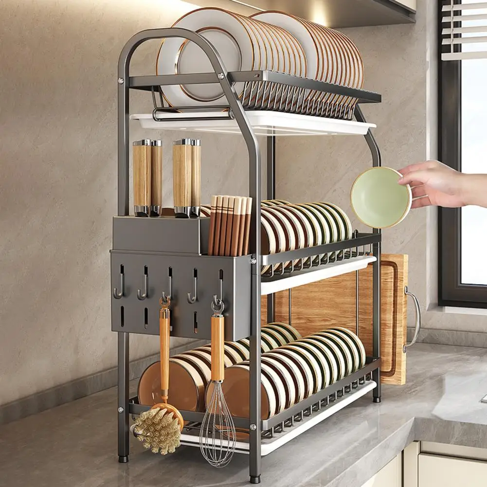 Kitchen Dish Rack Easy Assembly Utensil Rack Capacity Dish Drying Rack with Chopstick Holder Rust-resistant Metal for Efficient