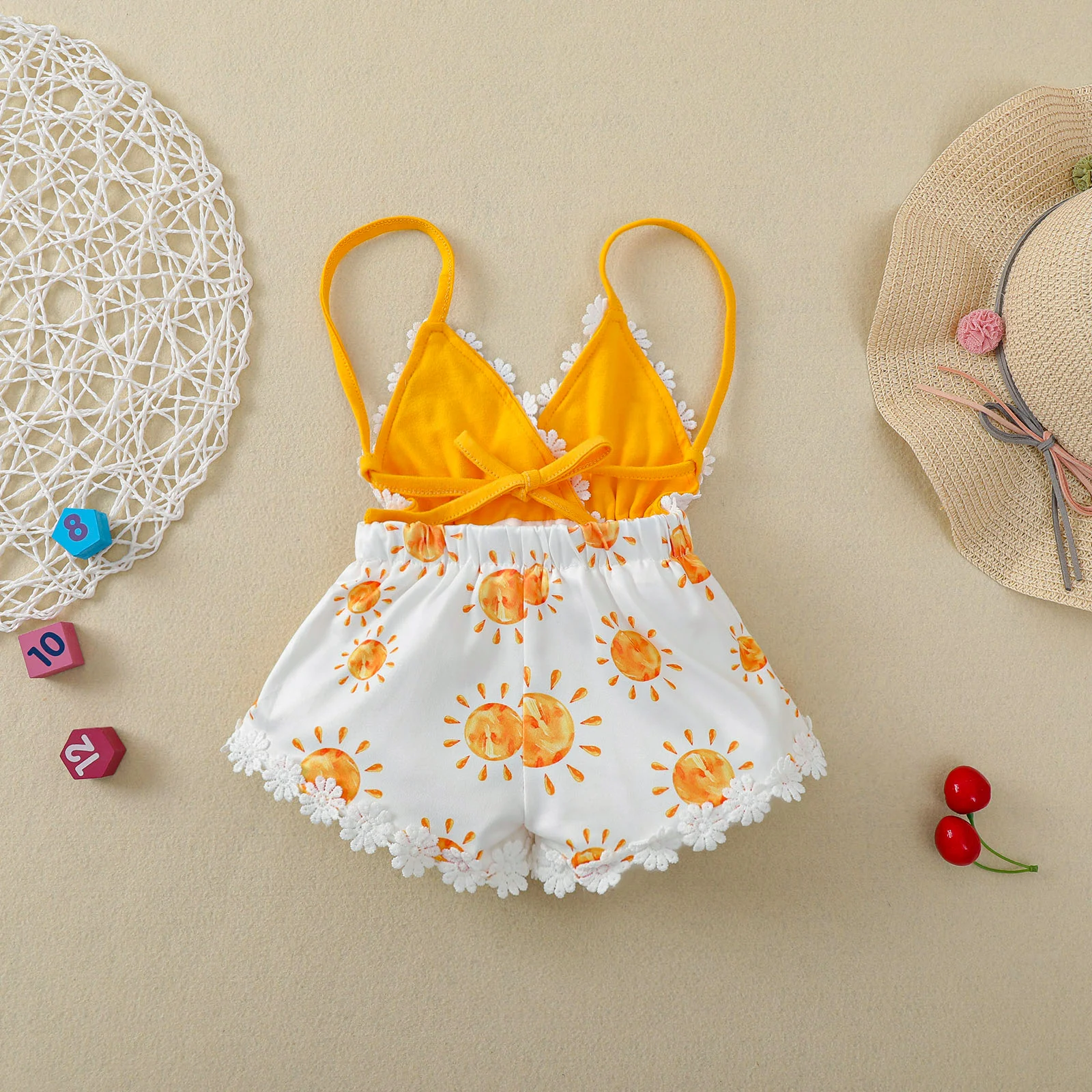 Pagliaccetto Boho girasole per neonate-tuta Halter senza maniche con pantaloncini completo estivo perfetto per bambini di età 0-4T