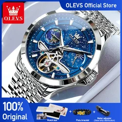 OLEVS 6705 Men's Watches Classic Fashion Original Automatic Mechanical Watch for Man Hollow Flywheel Moon Phase Dial Waterproof