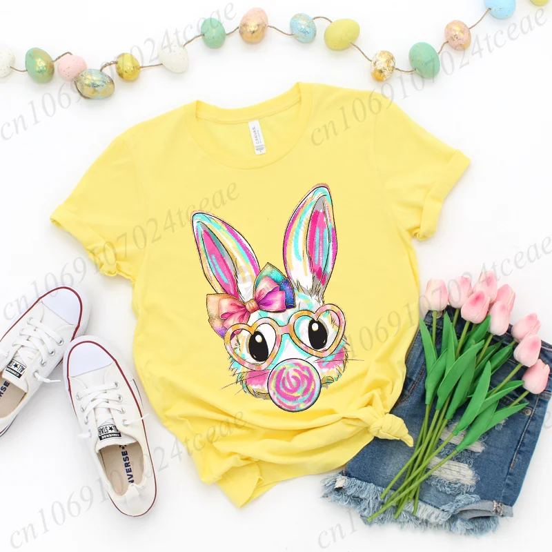 Coquette Bunny Print Women T-shirt Tshirt Summer Bunny Graphic Fashion Female T Shirts Woman Clothing Rabbit Cartoon Clothes