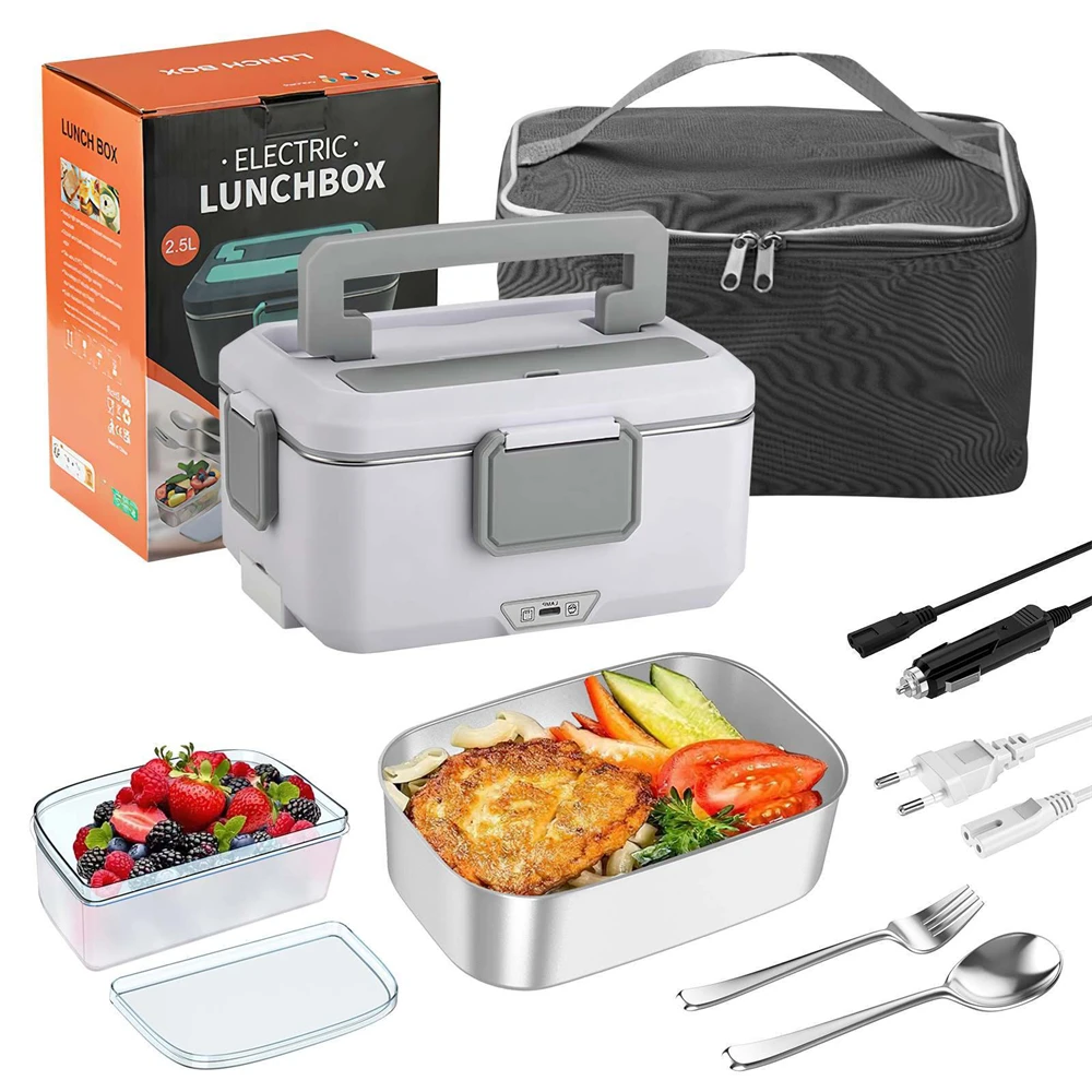2,5 l 90 W elektrische Heizung Lunchbox 12/24/220 V Edelstahl Liner tragbare Lebensmittelheizung Bento Box Lebensmittelbehälter für Auto zu Hause