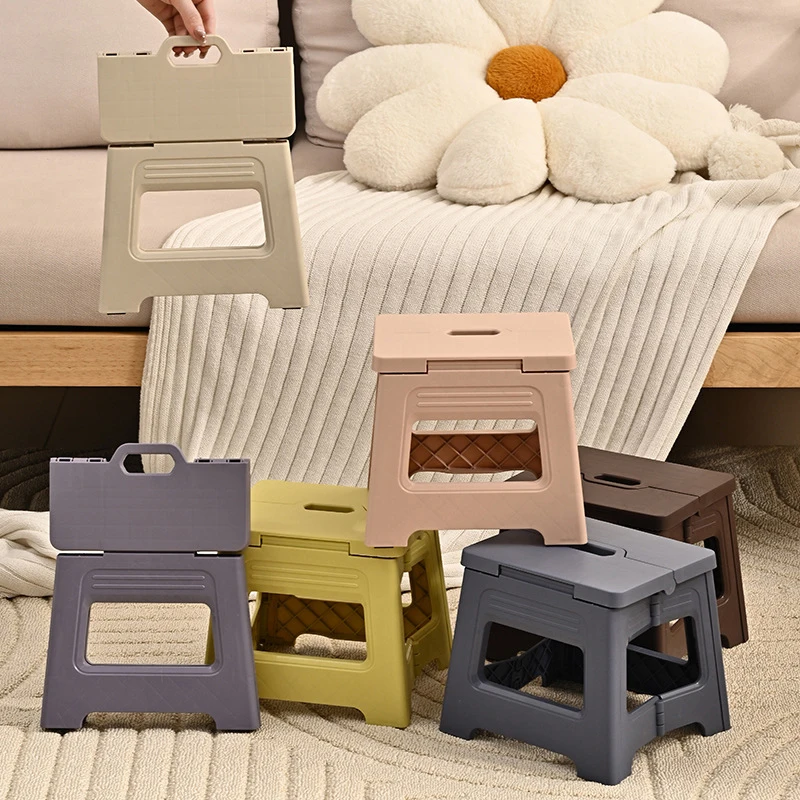 New Sale Lightweight Folding Step Stool Multi Purpose Handheld Thickened Footstool Non-Slip Plastic Small Benches Kitchen