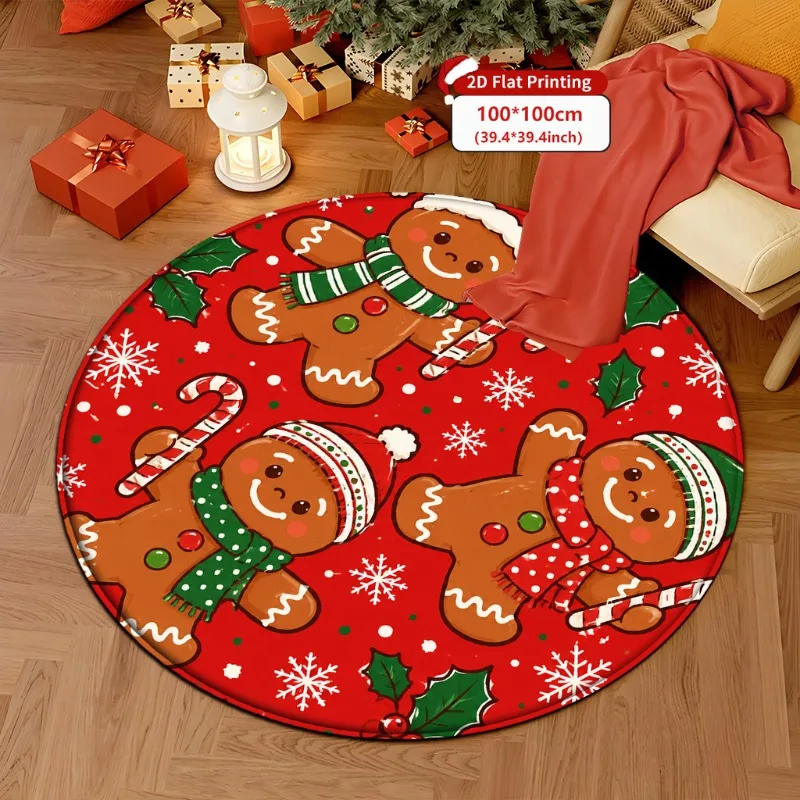 Santa Present Round Jolly Santa Reclining Among Gift Boxes Deep Red Snowflakes Small Snowmen Lights 80x80cm