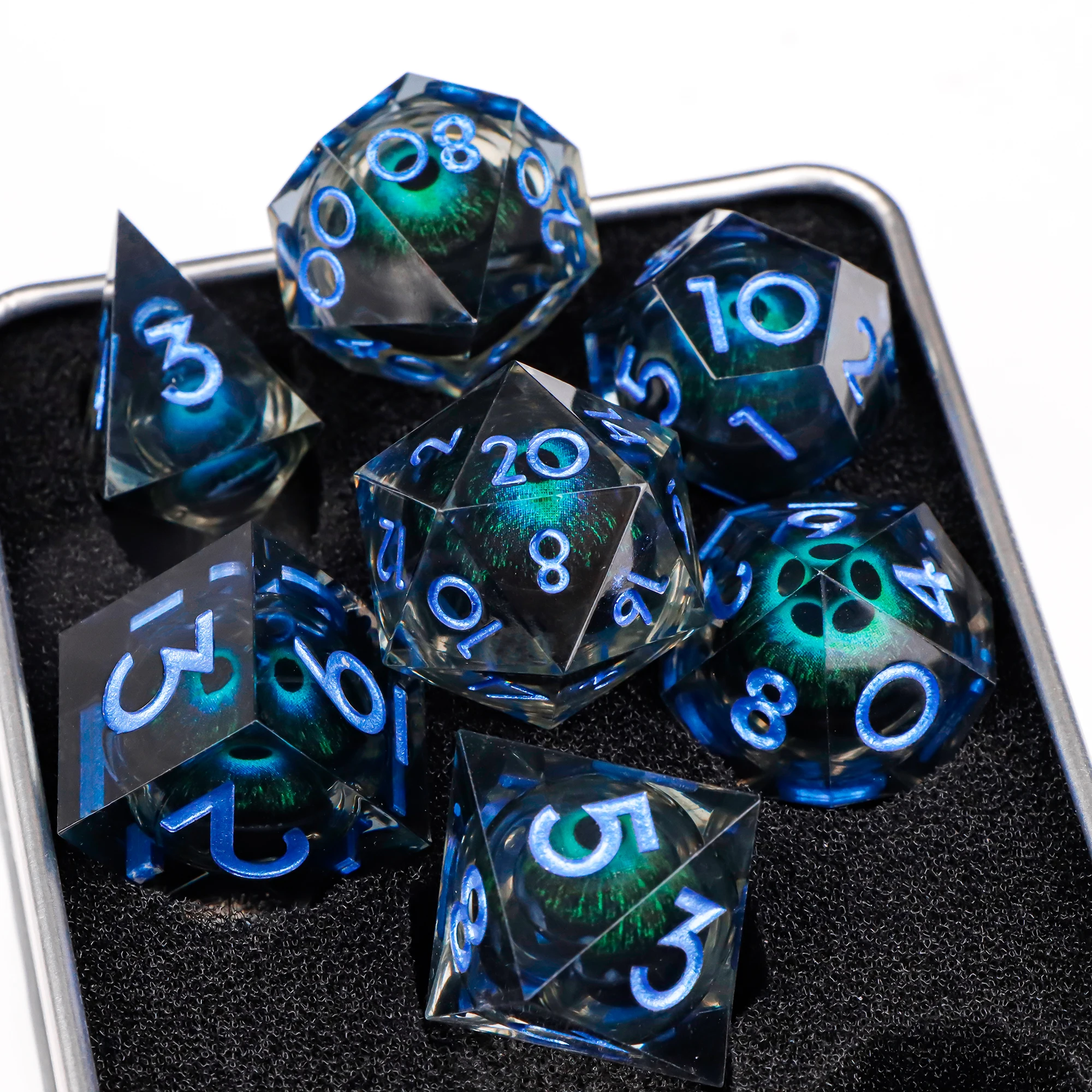 

Смоляные игральные кости с острыми краями для многогранных игральных костей DnD, набор кубиков Dungeons and Dragons для RPG, полный набор кубиков Beholder, плавающие игральные кости