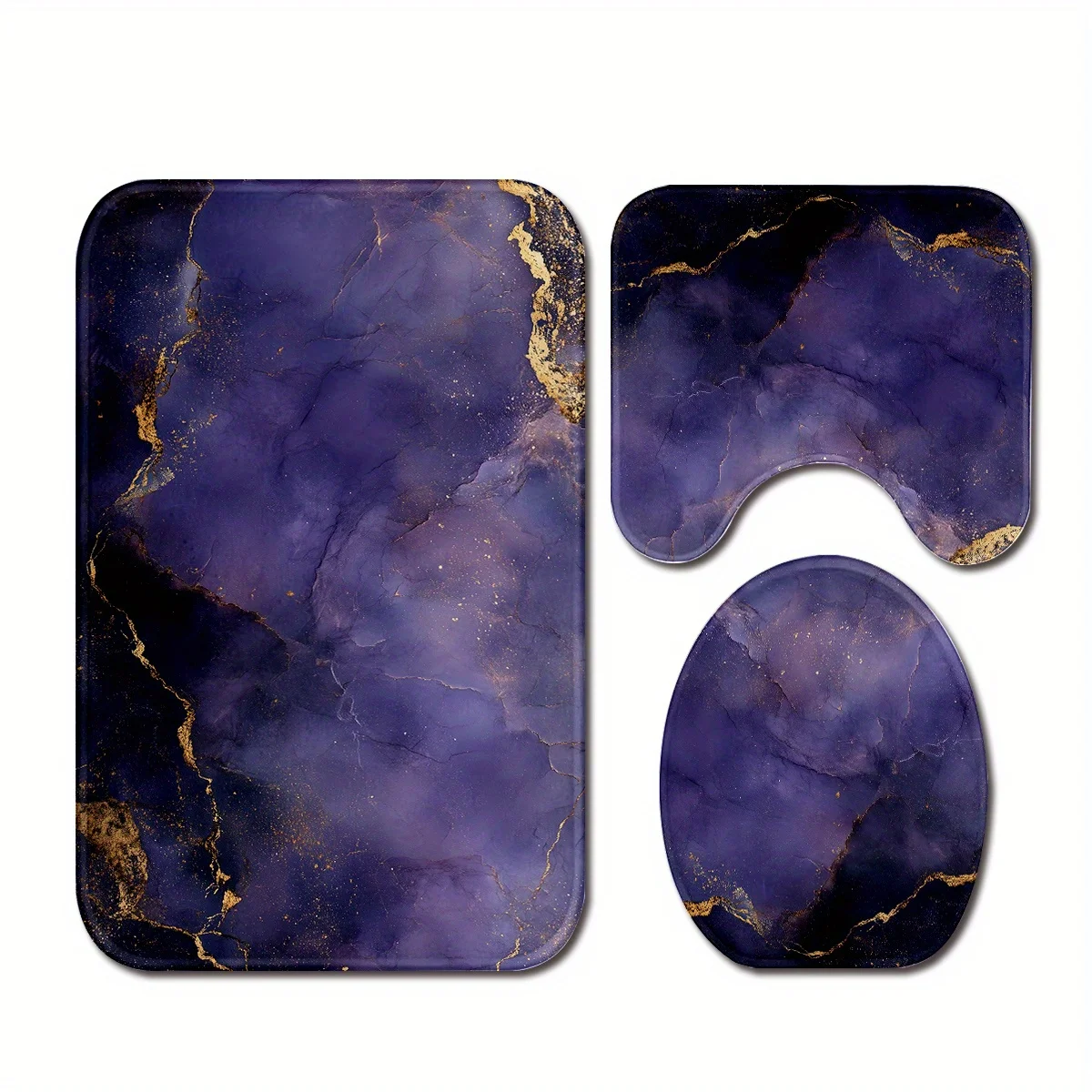 

Набор из 3 ковриков для ванной из фиолетового мрамора с золотыми прожилками: противоскользящие, мягкие, впитывающие, для ванной комнаты, туалета, декор для дома