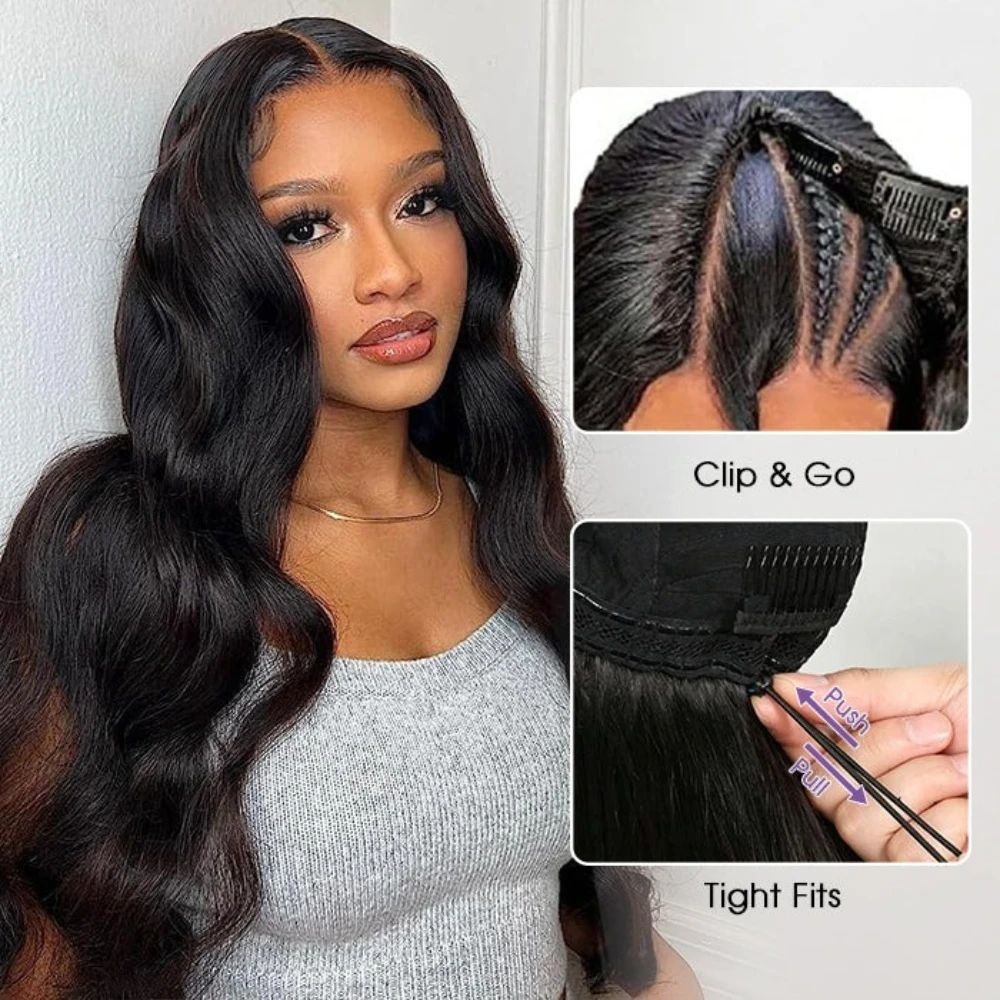 16-32 Inch Body Wave V Part Wig Brazilian Remy Human Hair 200% Density Upgrade Glueless Ready To Wear No Leave Out Natural Hairline Wigs For Black Women