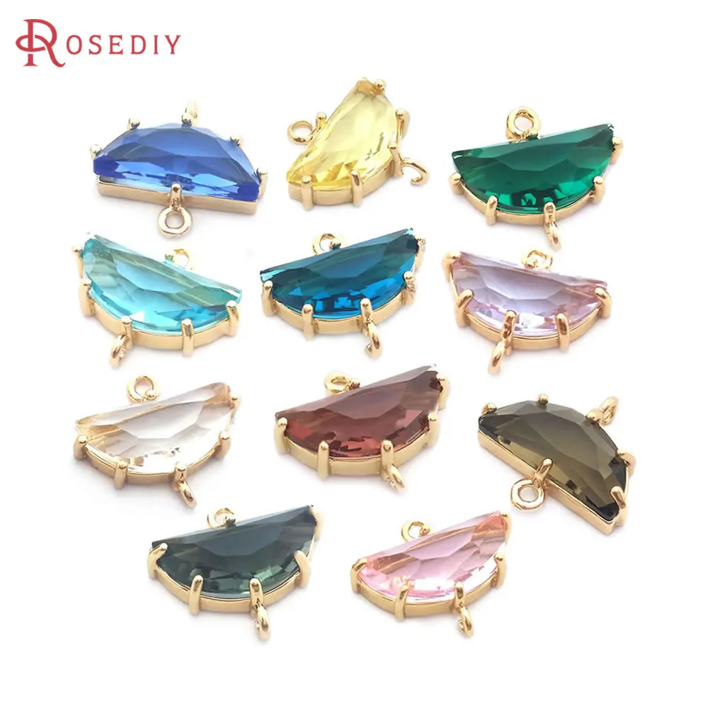 14x16.5MM 11x10MM 18K Gold Color Brass and Glass 2 Holes Moon Connect Charms Pendants Diy Jewelry Making Accessories for Women