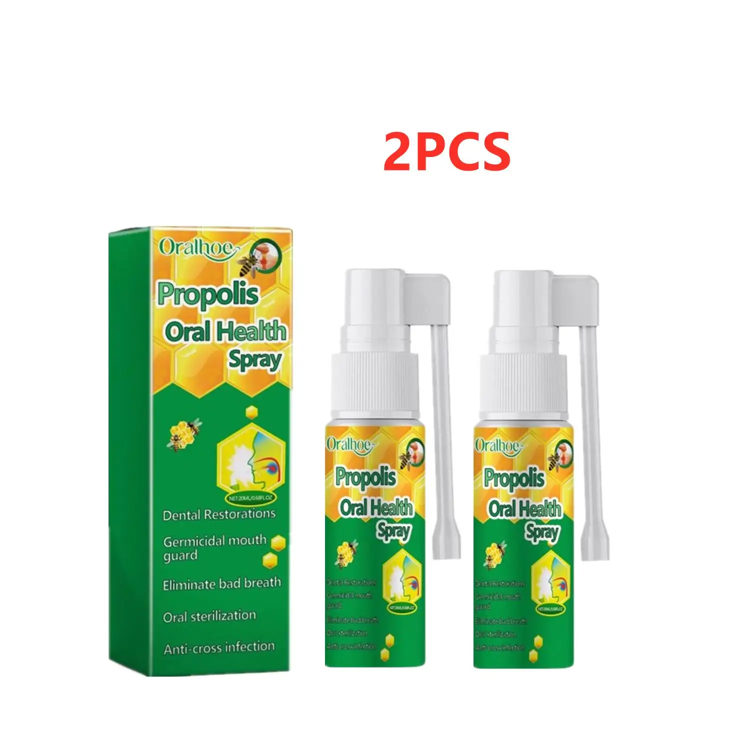 

2PCS Bee Propolis Mouth Clean Oral Spray Treatment Bad Breath Oral Ulcer Pharyngitis Halitosis Breath Fresh Herbal Cool Drop