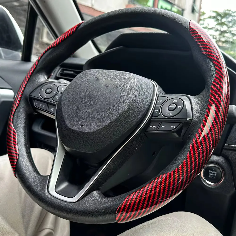 

2PCS universal car steering wheel cover 38cm round steering wheel non-slip smooth laser carbon fiber car interior accessories