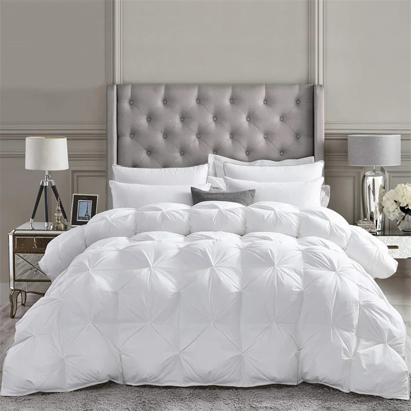 Pinch Pleat Goose Down Comforter Multi Size All Season Duvet Insert Hypoallergenic and Noiseless Duvet Upscale Fluffy Warm Quilt