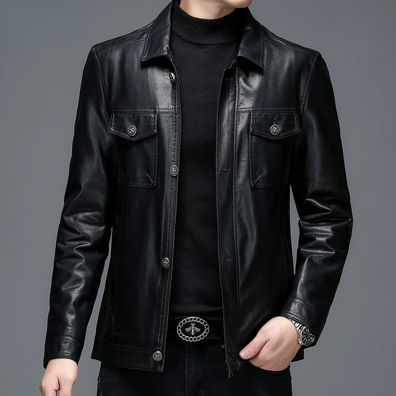 Genuine Leather Jacket Men's Sheepskin Coats Motorcycle Jackets Loose Thin Casual Clothes Male Spring Fall Jaqueta De Couro FCY