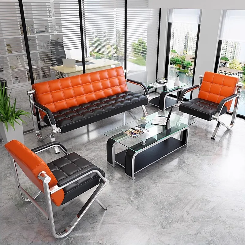 Office sofa coffee table combination modern simple three-person business furniture, reception area office sofa