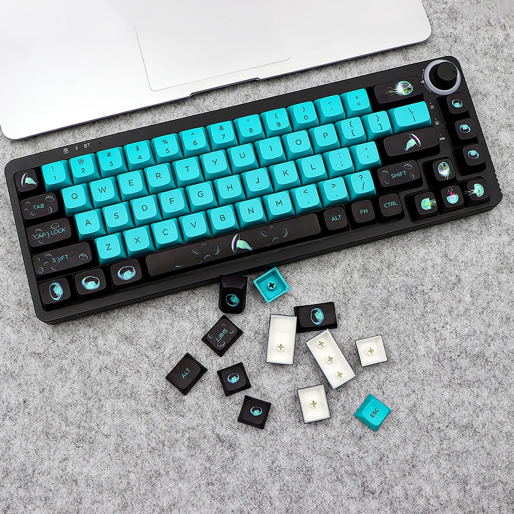 XDA V2 Ocean Jellyfish Dye Sub Keycap Set thick PBT For Keyboard gh60 poker 87 104 ansi xd64 RK61 xd68 xd84 xd96 Blue Black Key