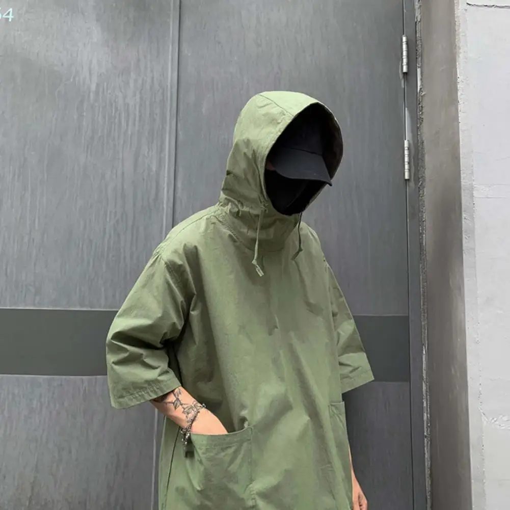 Hooded Cargo T-Shirt Hip Hop Techwear Loose Half Sleeve Men Pullover Pocket T-shirt Hooded Jacket Sweatshirts футболка мужская