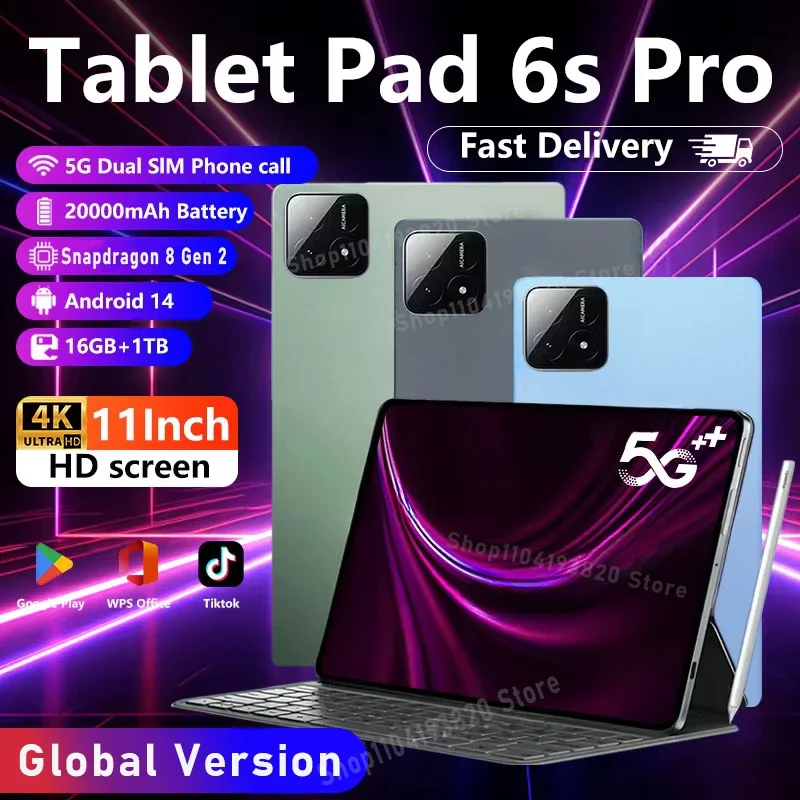 2025 NEW Global Version Original Pad 6S Pro Tablet 16GB+1TB 11inch Android 14 Snapdragon 8gen2 5G Dual SIM HD 4K WiFi GPS Tablet