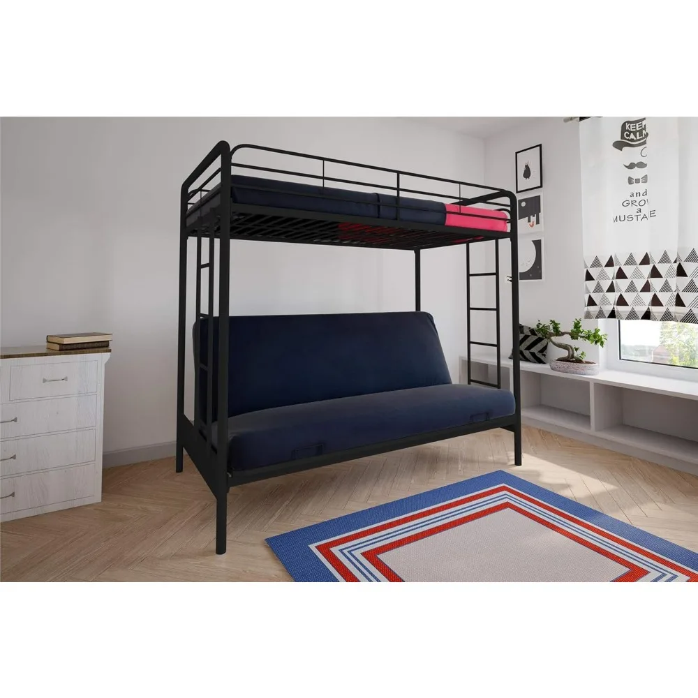 Sammie Twin over Futon Metal Bunk Bed, Black