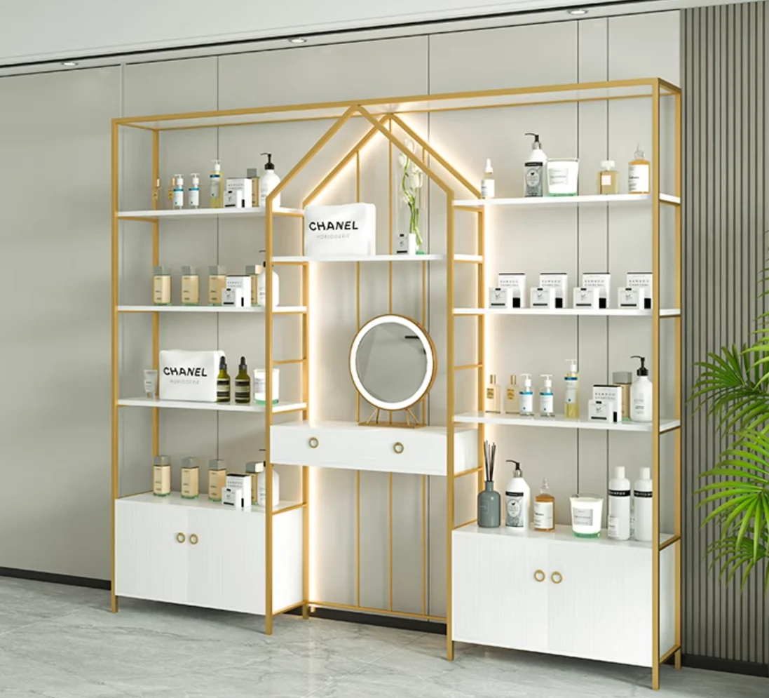 Beauty salon nail shop special display cabinet with light makeup products skin care products display shelf display cabinet shelf