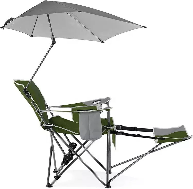 New Camping Chair 3-Position Folding Lounger Beach Chair with Removable Umbrella and Foot Stool