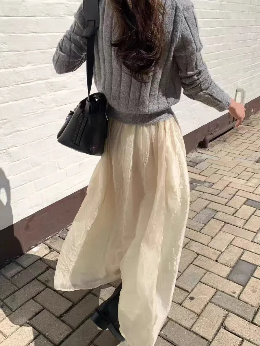 

Летняя новинка MOSA2026: Женская плиссированная юбка-полусолнце OBET из двухслойной сетки с высокой талией, утягивающая, в деловом стиле, из хлопка и полиэстера.