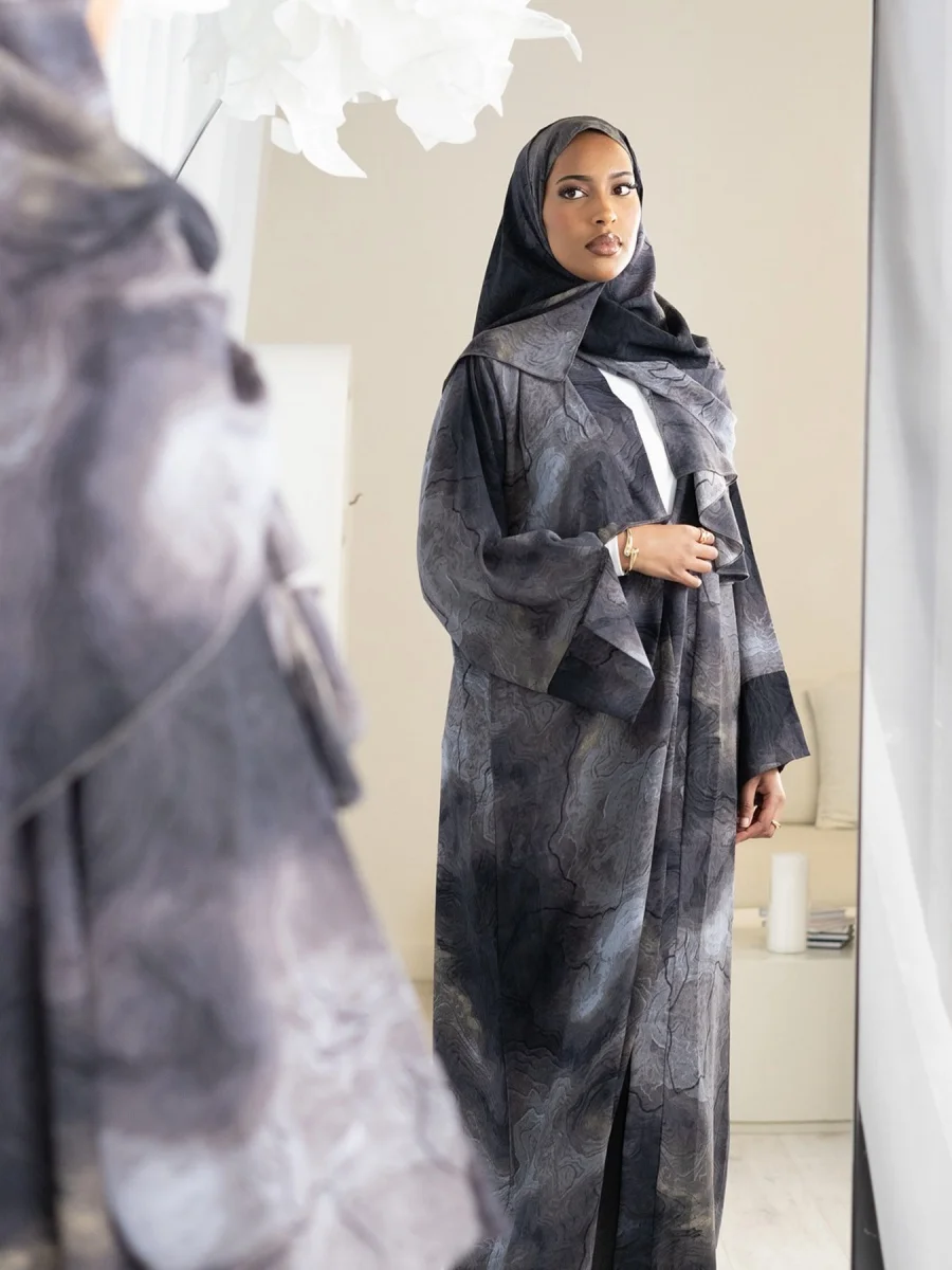 

Muslim Women Dubai Abaya Long Dress Printed Kimono cardigan two-piece set Modest Ramadan Robe Faftan Femme Islamic Clothing set