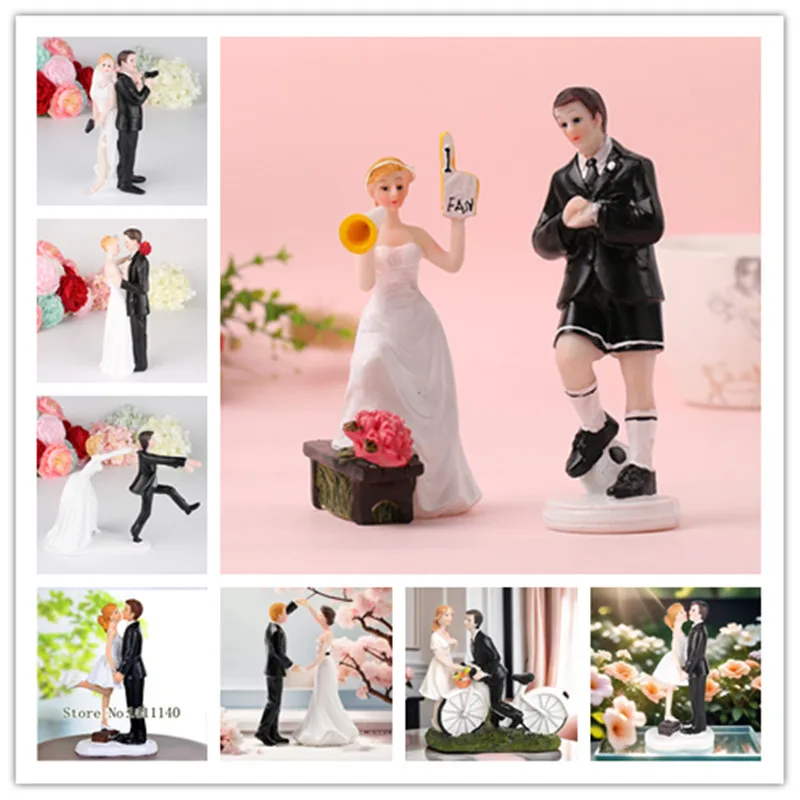 

Funny Bride Groom Figurine Wedding Cake Toppers Resin Decor Lover Couples Gift Cake Accessory free shipping