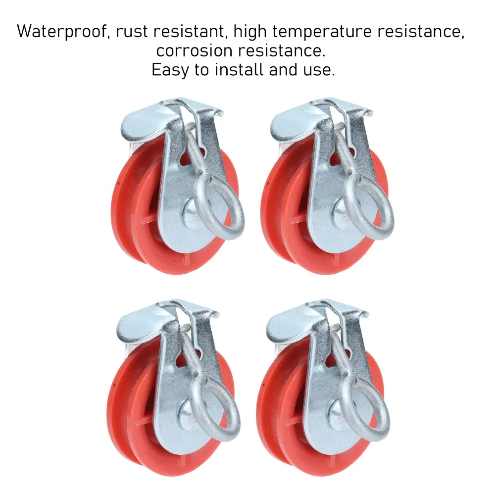 10pcs Metal Hanging Ring Waterline Pulley Single Groove Central Fastening Rivets Fixed Pulley Red Plastic Wheel