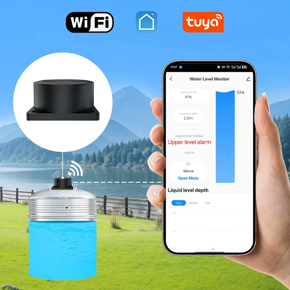 Tuya Smart WiFi مراقبة مستوى السائل بالموجات فوق الصوتية كشف مستوى المياه عالية الدقة واي فاي مقياس مستوى السائل عن بعد