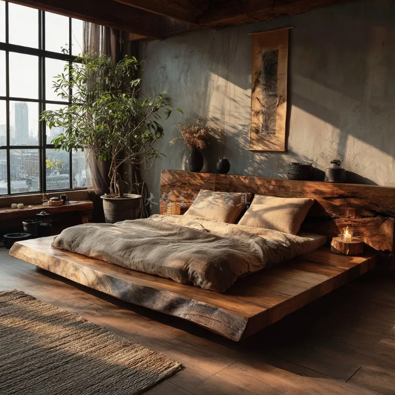 Wabi Sandy Wind Solid Wood Modern Simple Log Wind B & B Hotel Double 1.8
