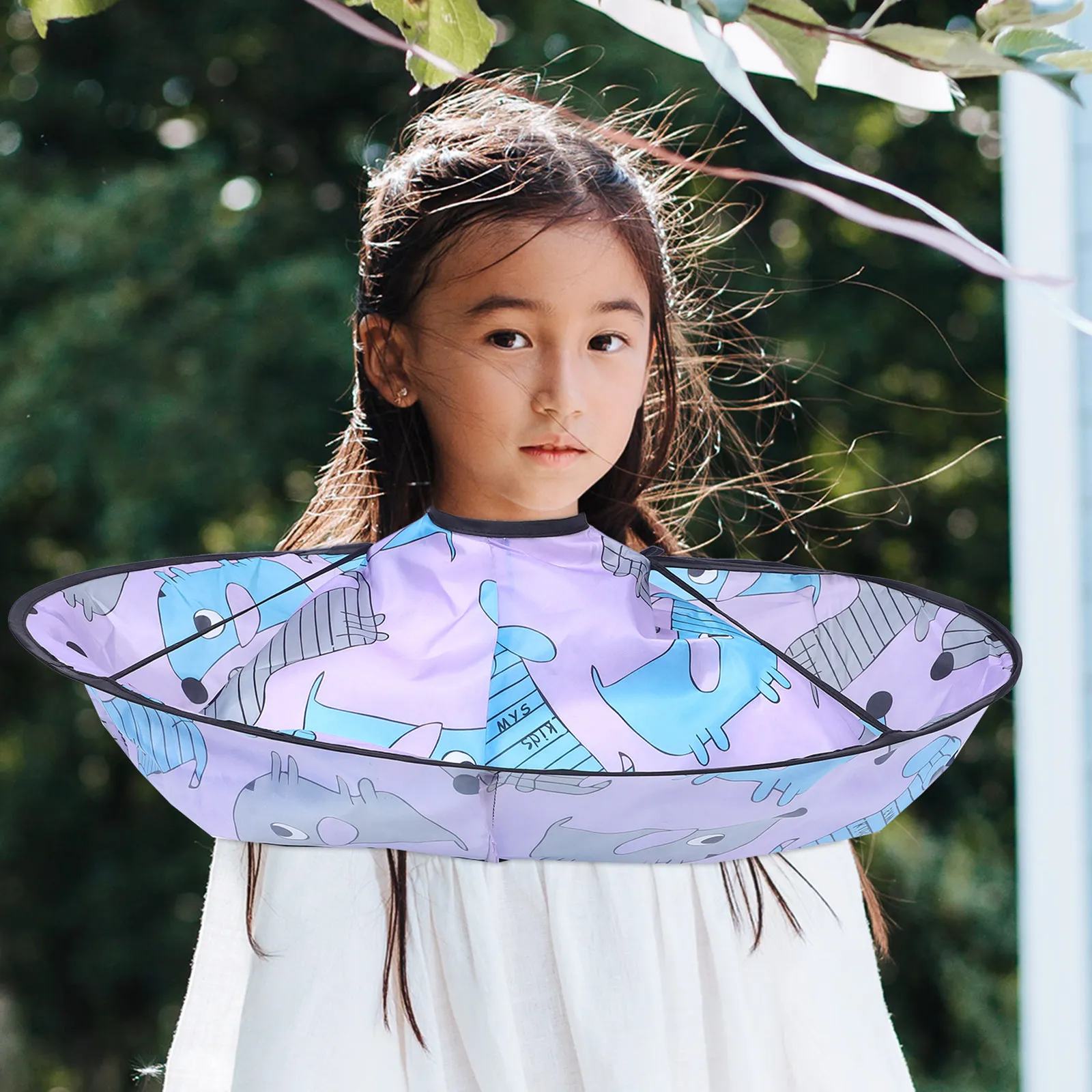 Children's Barber Cloth Umbrella Purple Dog Haircut Foldable Kids Salon Stylist Hair Cutting Cape Lightweight Portable Storage