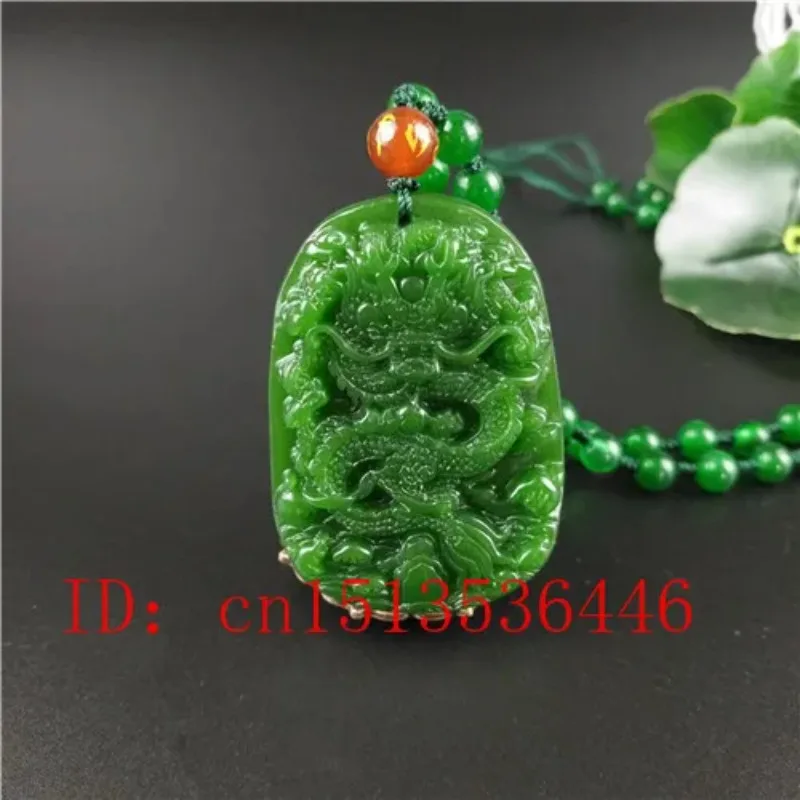 

Natural Green Chinese Dragon Carved Jade Pendant Necklace Charm Jewellery Fashion Accessories Hand-Carved Luck Amulet Gifts