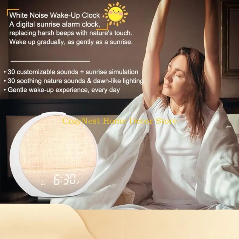 92MF Sunrises Alarm Clock White Noise Machine Dimmable Natural Wake-Up Light for Bedroom with 30 Soothings Sound Sleep Aids