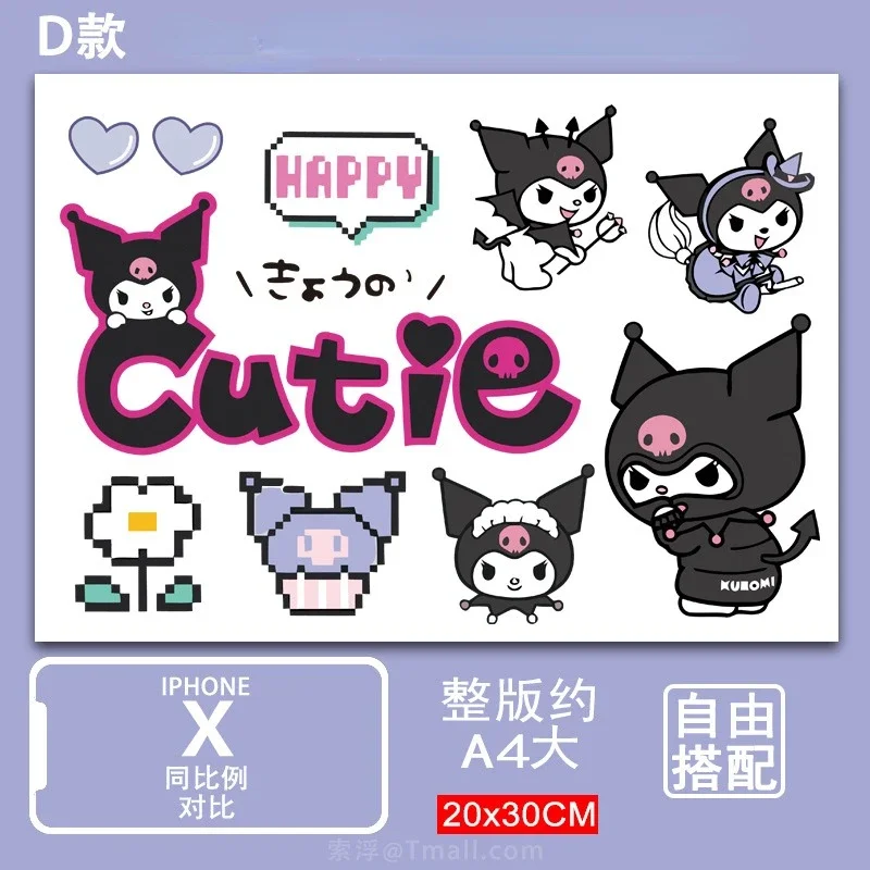 Sanrio Kuromi Kawaii Car Stickers A4 Sticker Set Melody Anime Cute Sticker Luggage Motorcycle Helmets Home Decor Waterproofing