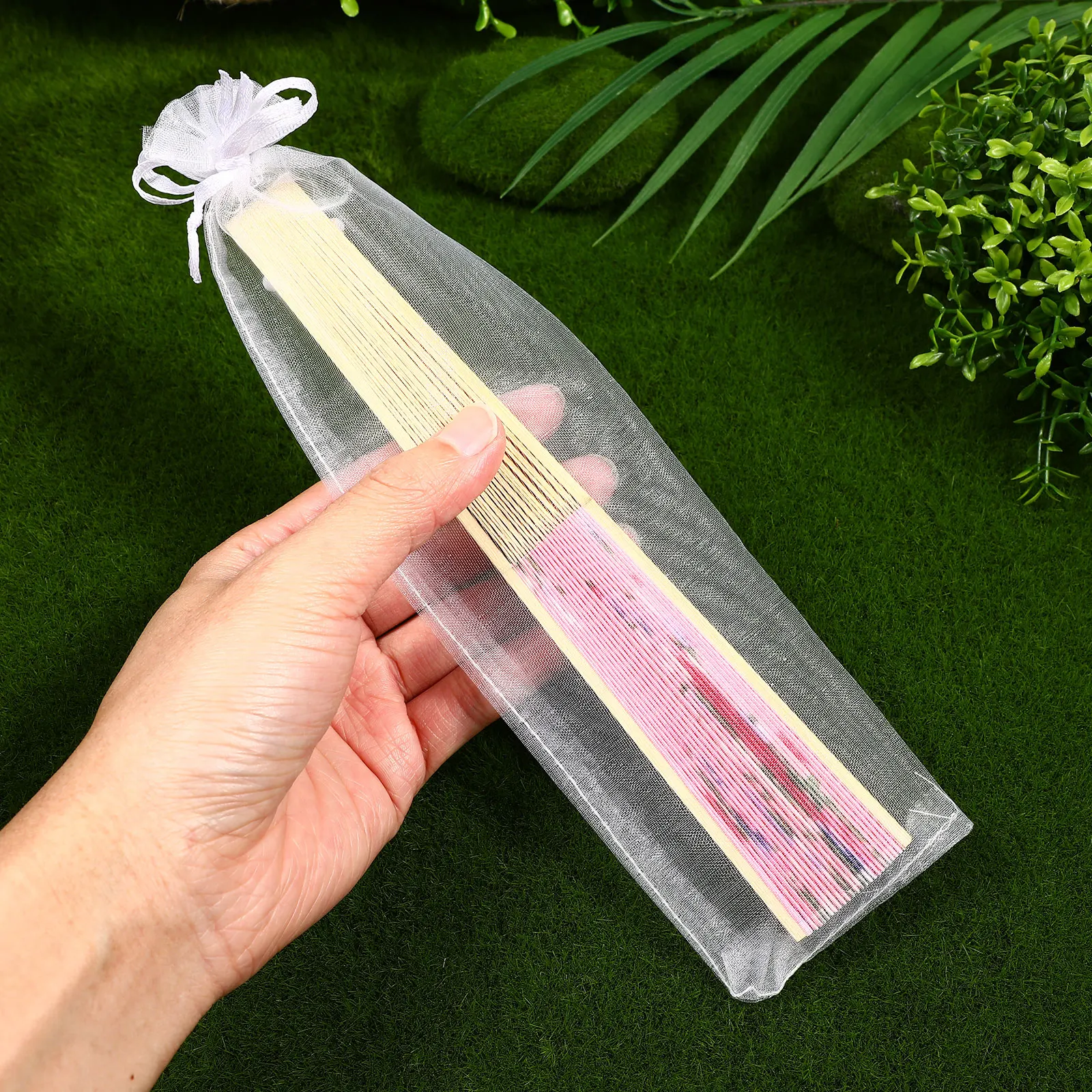 50 stücke Kordel zug Organza Geschenkt üte Falthand Fan Aufbewahrung beutel Tüll Taschen Handwerk Verpackung Taschen Party Hochzeit Gunst