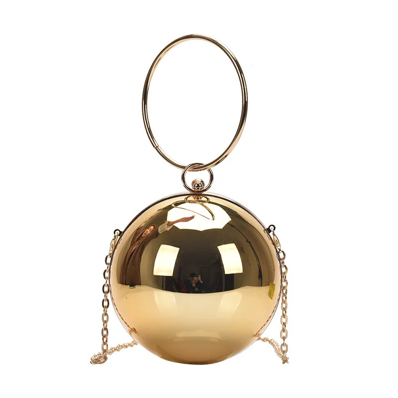 New Acrylic Ball Bag Women\'s Evening Bag Transparent Mirror Surface Chain Shoulder Crossbody Trendy Prom Party Messenger Bag