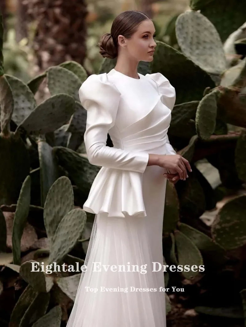 Eightale Arabische Brautkleider O-Ausschnitt Maßgeschneiderte Meerjungfrau Satin Lange Ärmel Brautkleider Vestidos De Novia