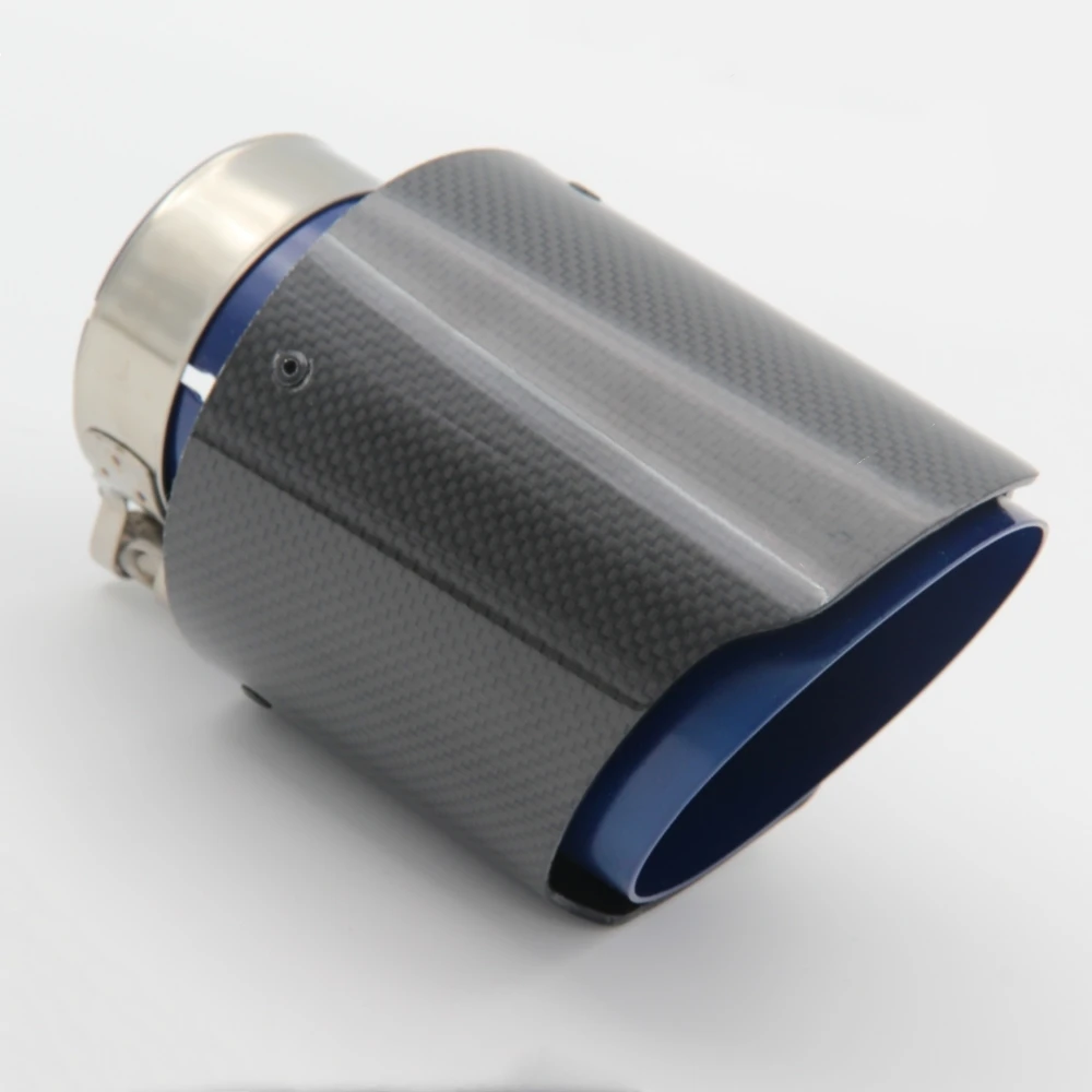 Car Glossy Carbon Fiber Muffler Tip Exhaust System Pipe Mufflers Nozzle Universal Straight Stainless Blue For Akrapovic