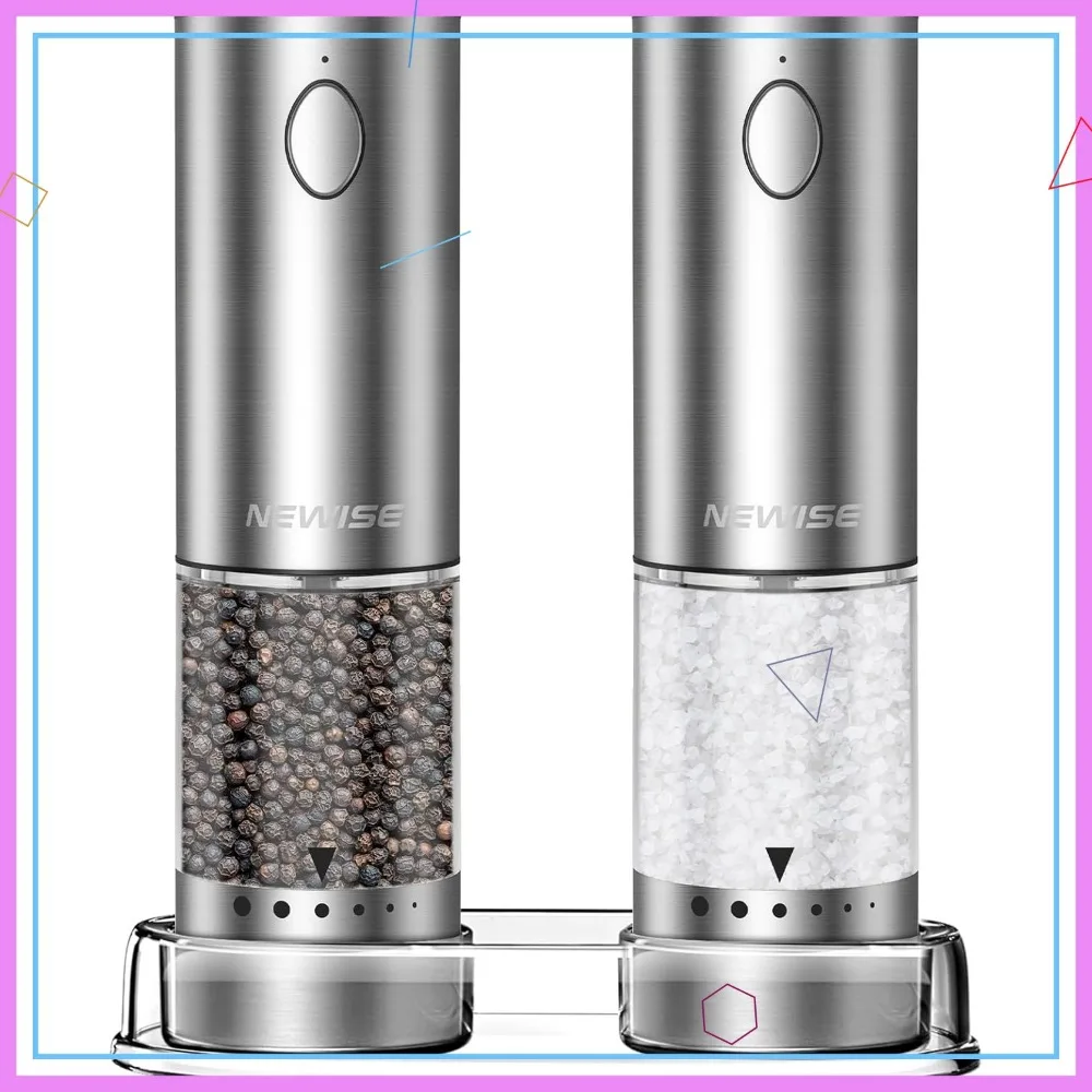 

Rechargeable Electric Salt and Pepper Grinder Set with LED Lights, Adjustable Coarseness, Large Capacity, Stainless Steel