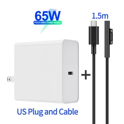 PD USB Type C Charger Apdater for Microsoft Surface Pro 6/5/4/3 Go Book Tablet Compatible 15V/12V 4A 3A 65W 44W Charging Cable