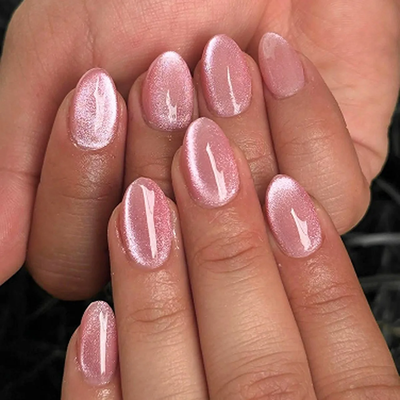 

24Pcs Minimalism Short Oval False Nails Glitter Cat Eye Pink Gradient Design Fashion Nail Stickers Dreamy Wearable Nail Tool Set